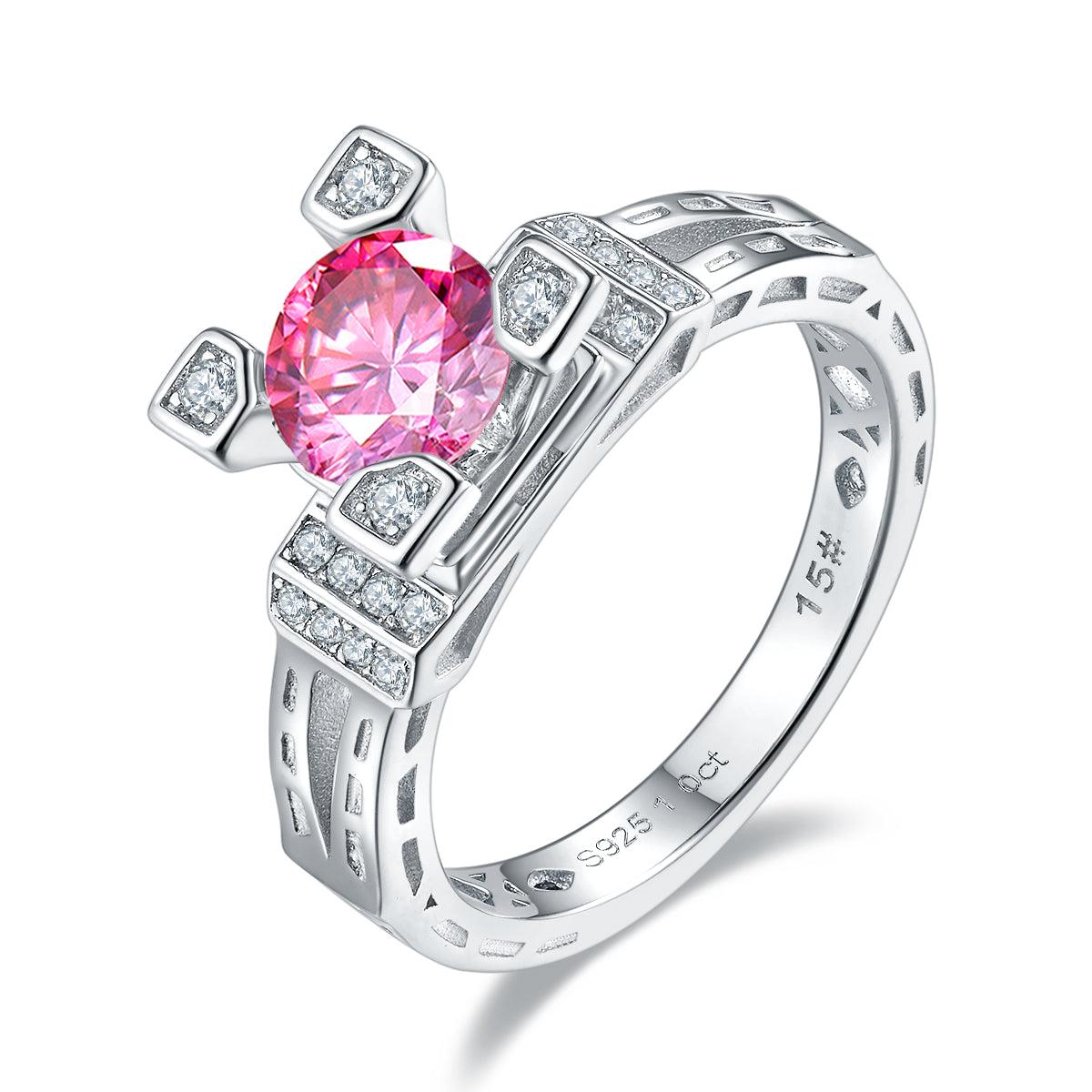 1.0 CT D Color Moissanite Eiffel Tower Custom Ring in White Gold Plated Sterling Silver#2
