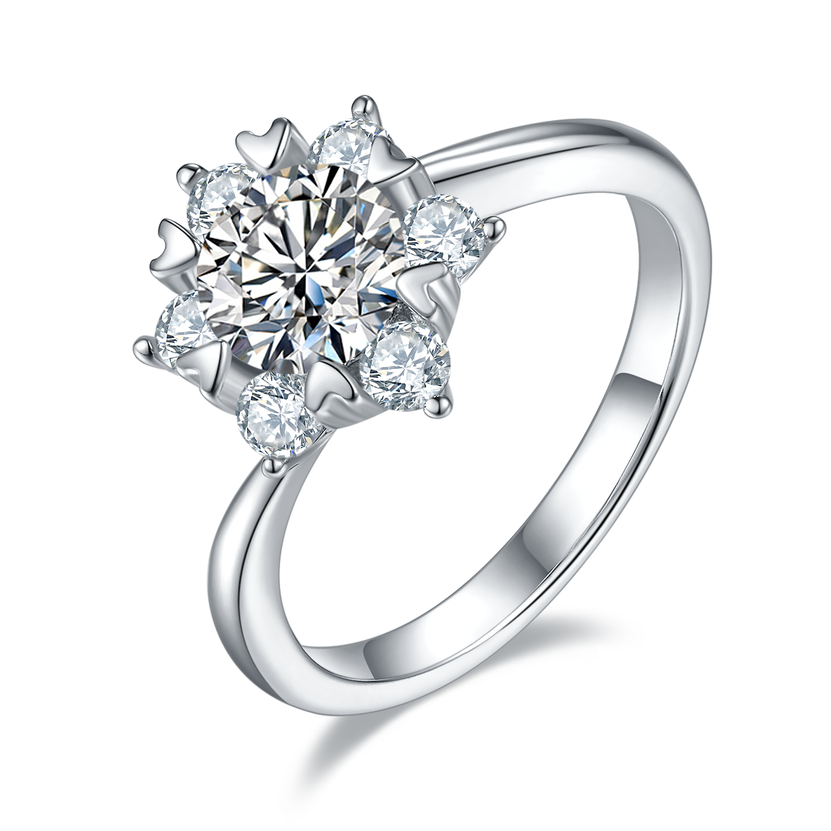 1.0 CT D Color Moissanite Star Flower Custom Ring in White Gold Plated Sterling Silver#0