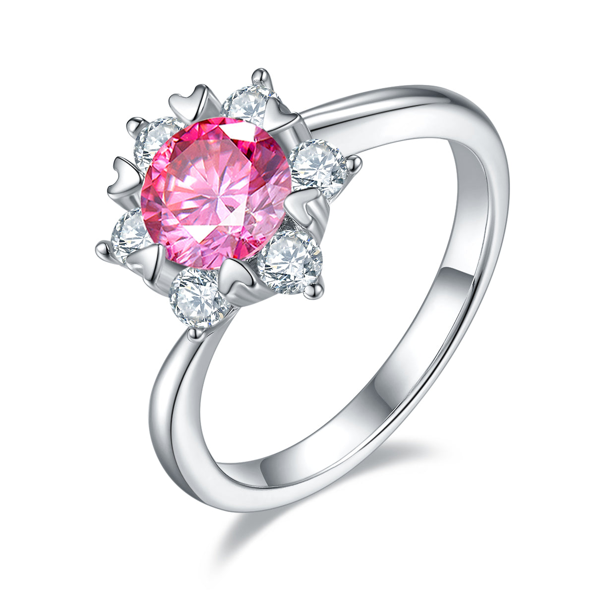 1.0 CT D Color Moissanite Star Flower Custom Ring in White Gold Plated Sterling Silver#2