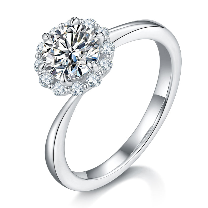 1.0 CT D Color Moissanite Fire of Love Ring in White Gold Plated Sterling Silver#0
