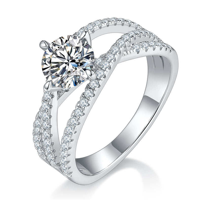 1.0 CT D Color Moissanite Past Present Future Ring in White Gold Plated Sterling Silver#0