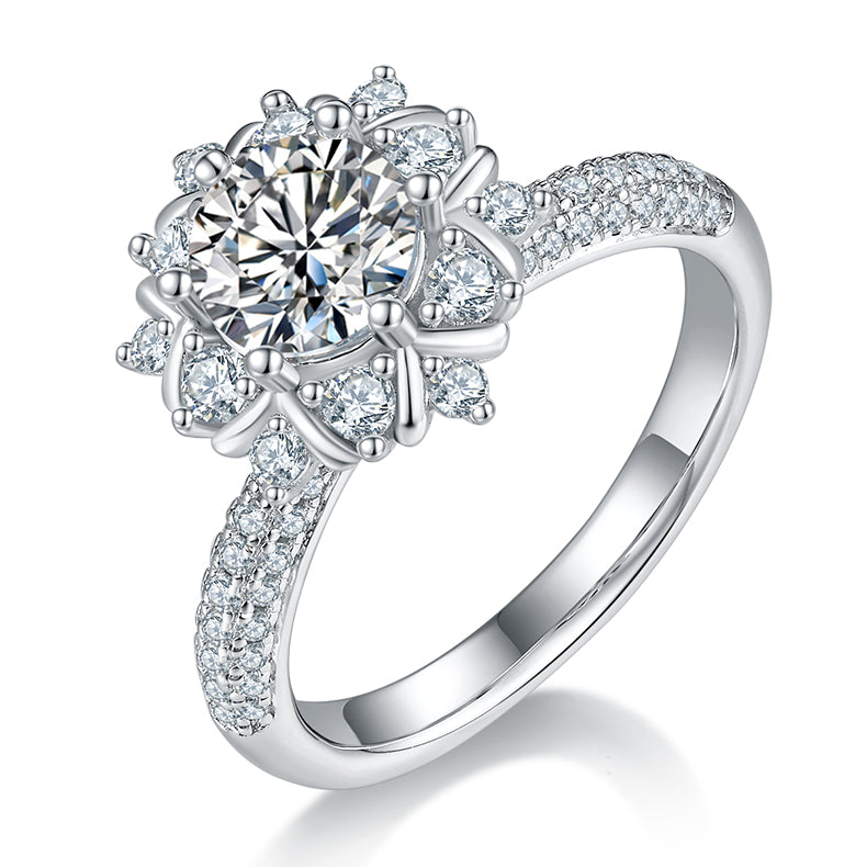 1.0 CT D Color Moissanite Phoenix Floral Ring in White Gold Plated Sterling Silver#0
