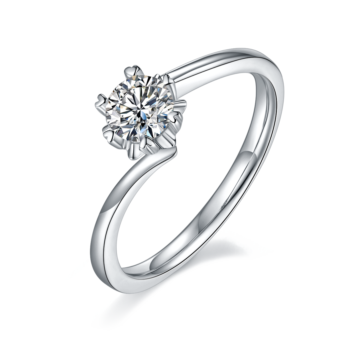 0.5 CT D Color Moissanite Classic Snowflake Twisted Shank Ring in White Gold Plated Sterling Silver#0