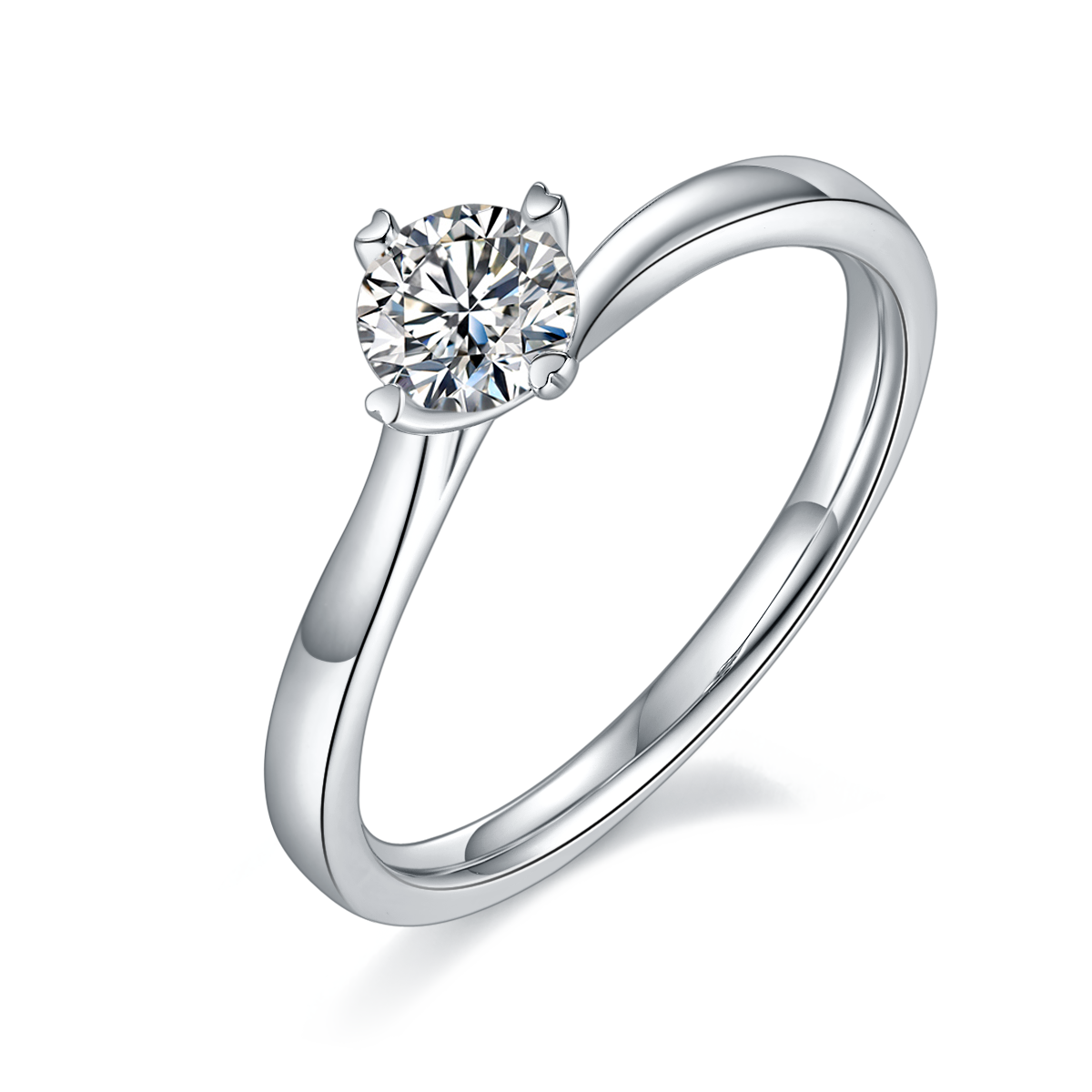 0.5 CT D Color Moissanite 4-Prong Twisted Shank Ring in White Gold Plated Sterling Silver#0