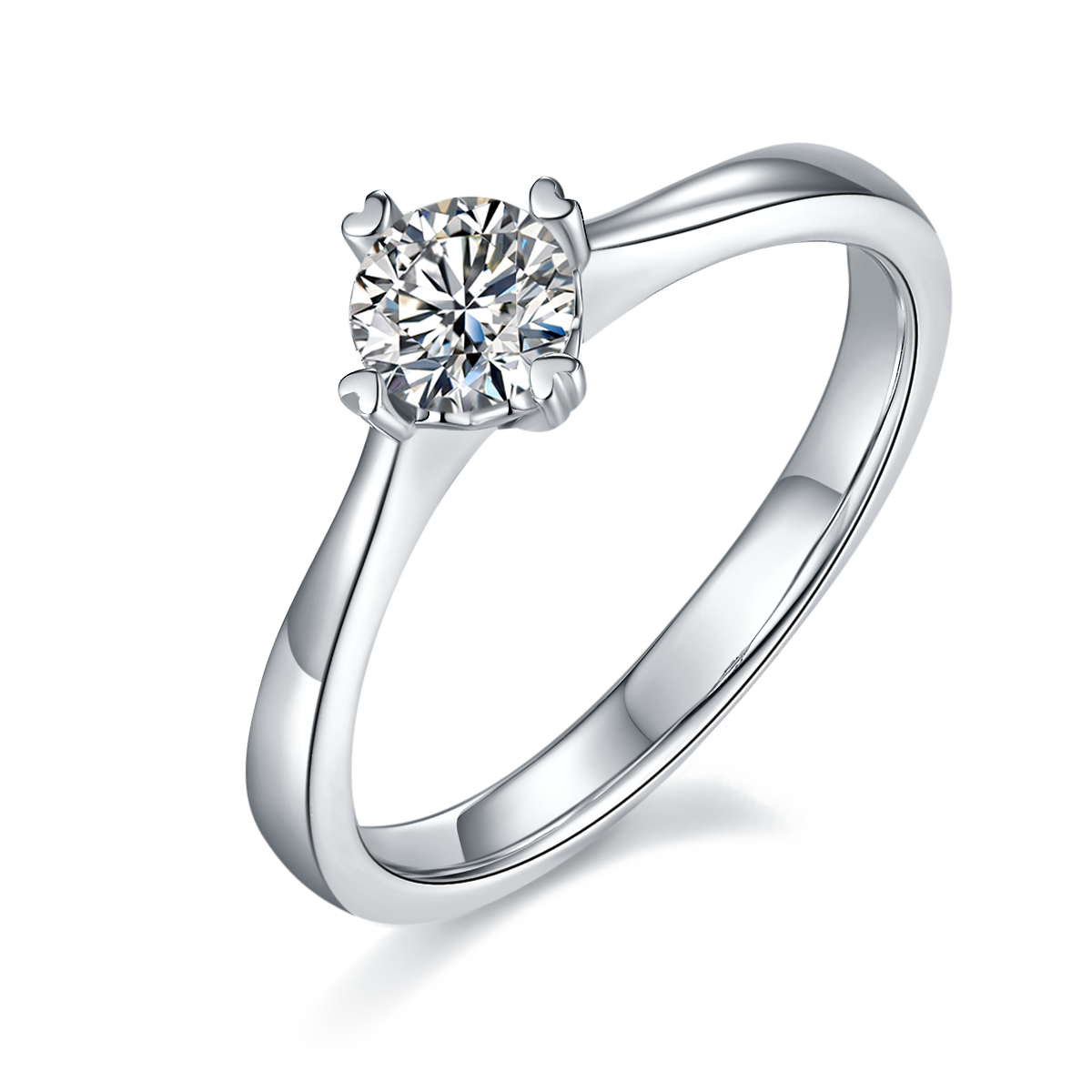 0.5 CT D Color Moissanite Interlocking Hearts Straight Shank Ring in White Gold Plated Sterling Silver#0