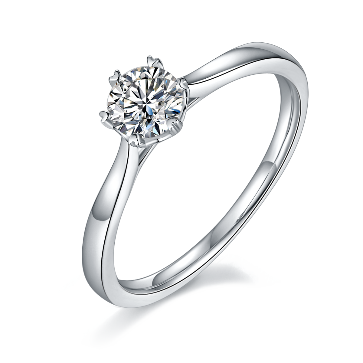 0.5 CT D Color Moissanite 6-Prong Double Layer Straight Shank Ring in White Gold Plated Sterling Silver#0