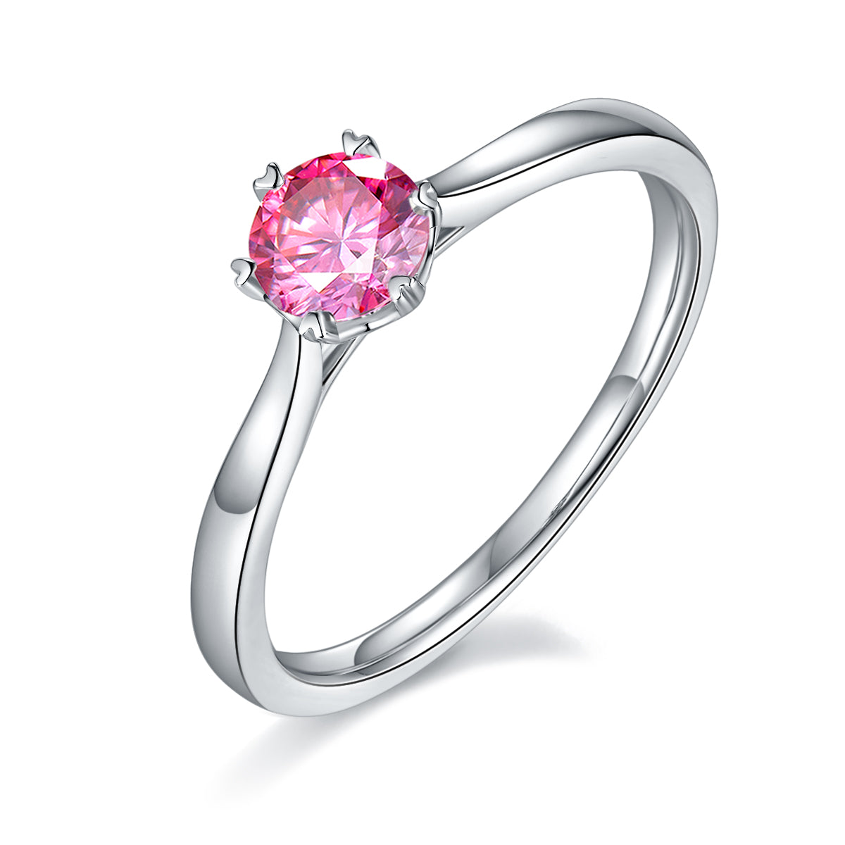 0.5 CT D Color Moissanite 6-Prong Double Layer Straight Shank Ring in White Gold Plated Sterling Silver#2