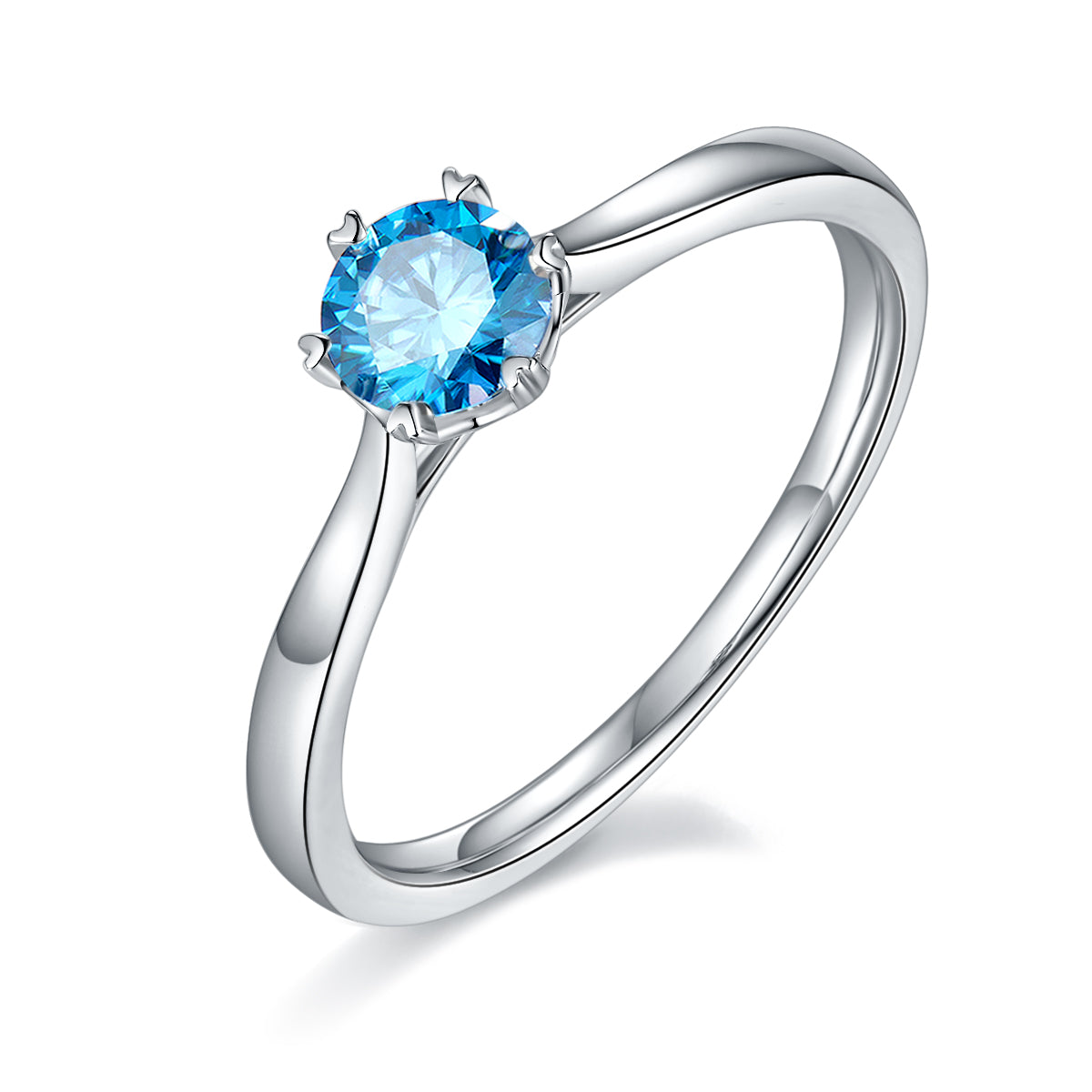 0.5 CT D Color Moissanite 6-Prong Double Layer Straight Shank Ring in White Gold Plated Sterling Silver#3