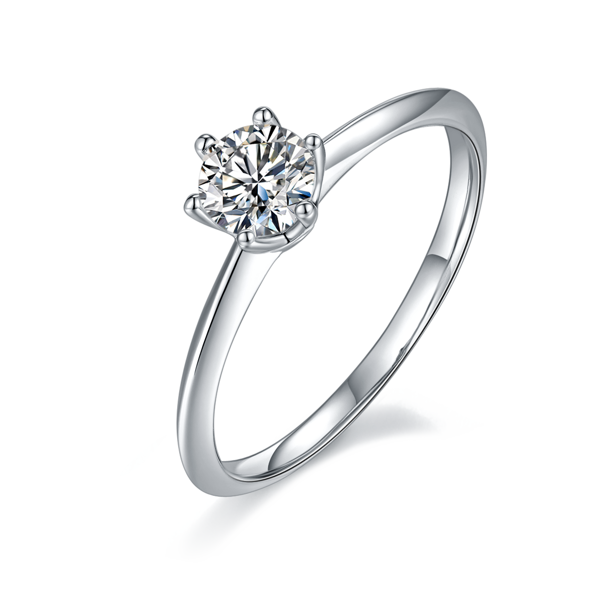 0.5 CT D Color Moissanite 6-Prong Classic Straight Shank Ring in White Gold Plated Sterling Silver#0