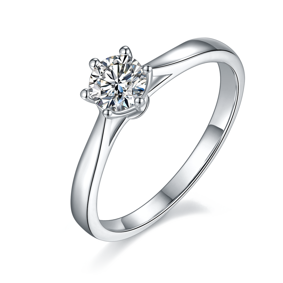 0.5 CT D Color Moissanite 6-Prong Classic Straight Shank Ring in White Gold Plated Sterling Silver#0