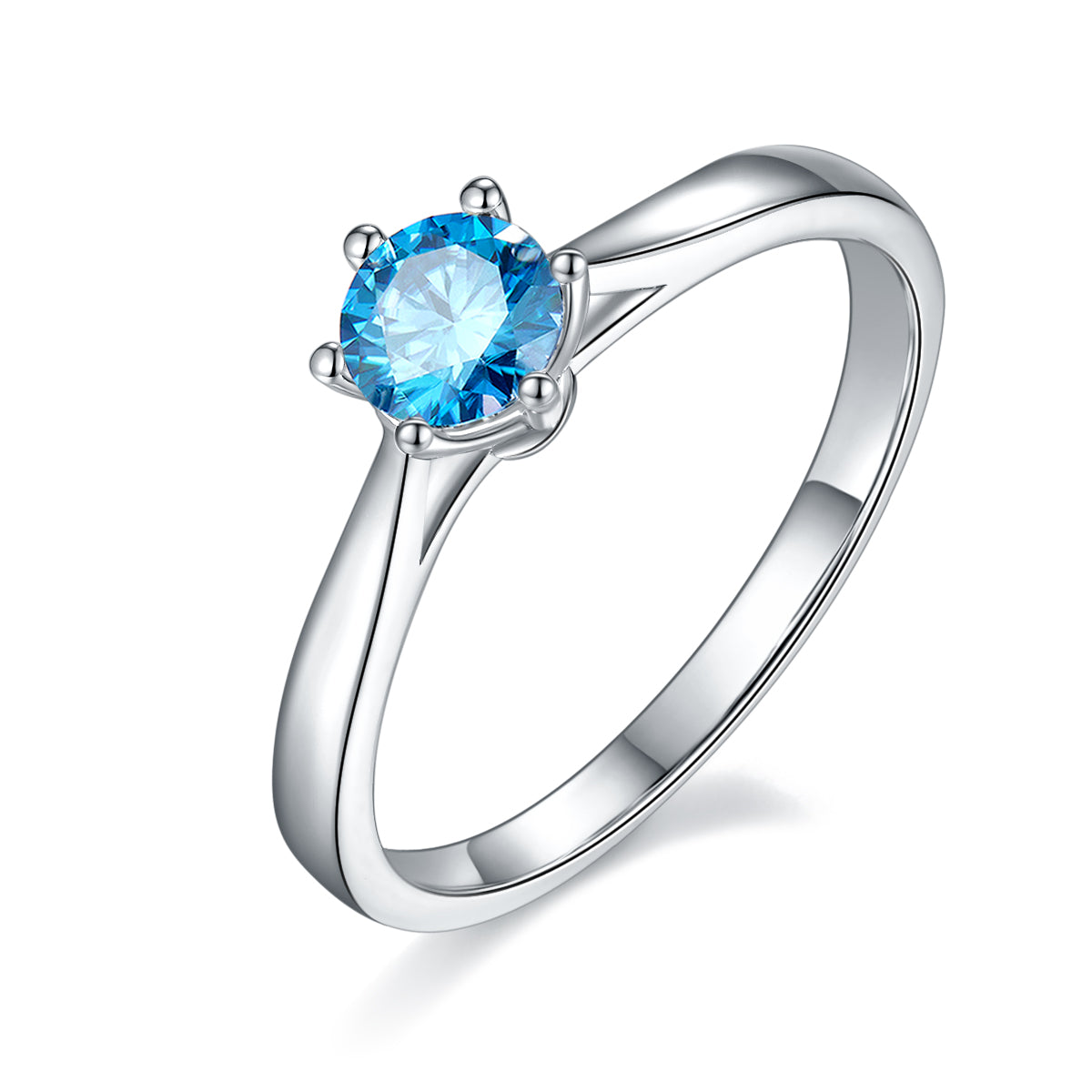 0.5 CT D Color Moissanite 6-Prong Classic Straight Shank Ring in White Gold Plated Sterling Silver#3