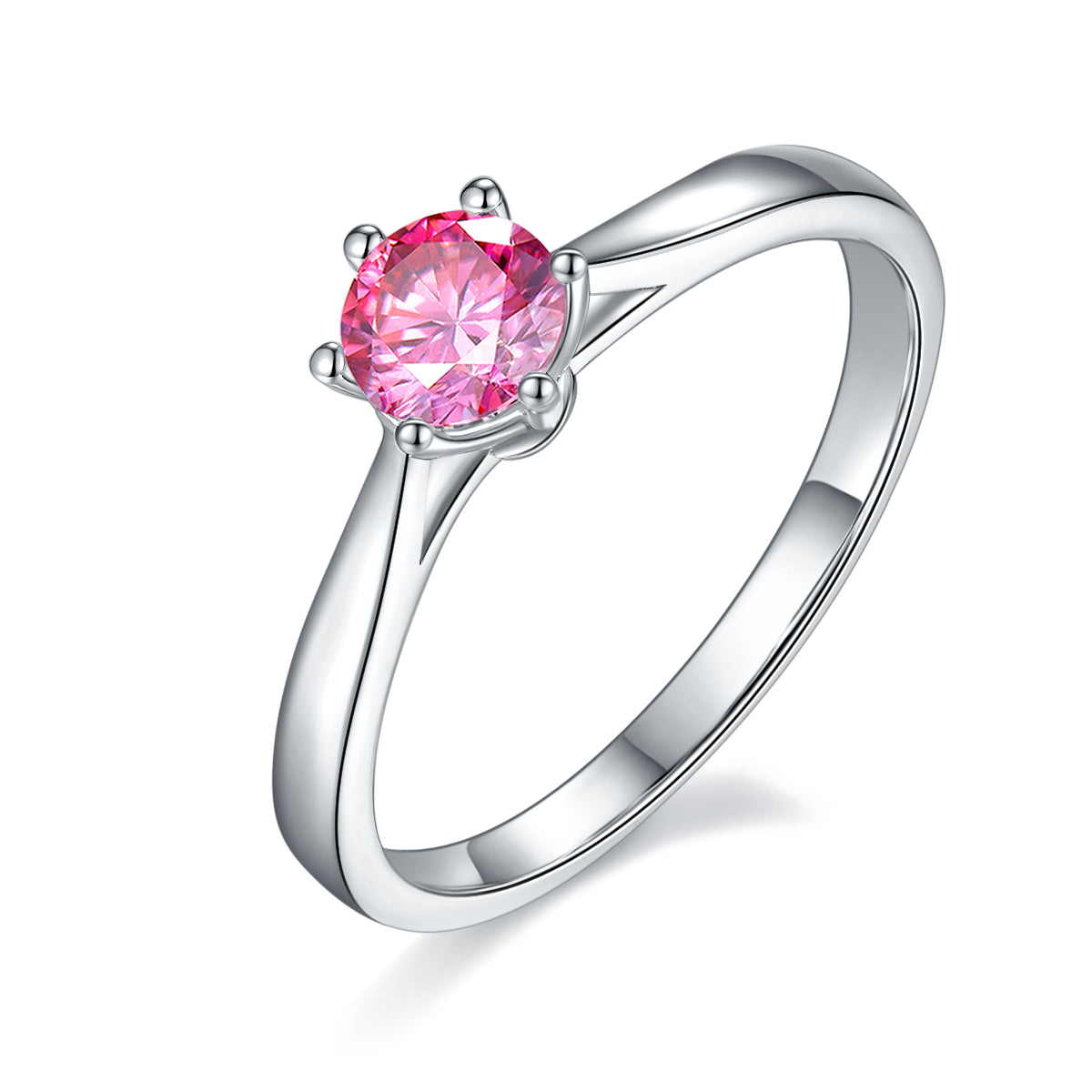 0.5 CT D Color Moissanite 6-Prong Classic Straight Shank Ring in White Gold Plated Sterling Silver#2