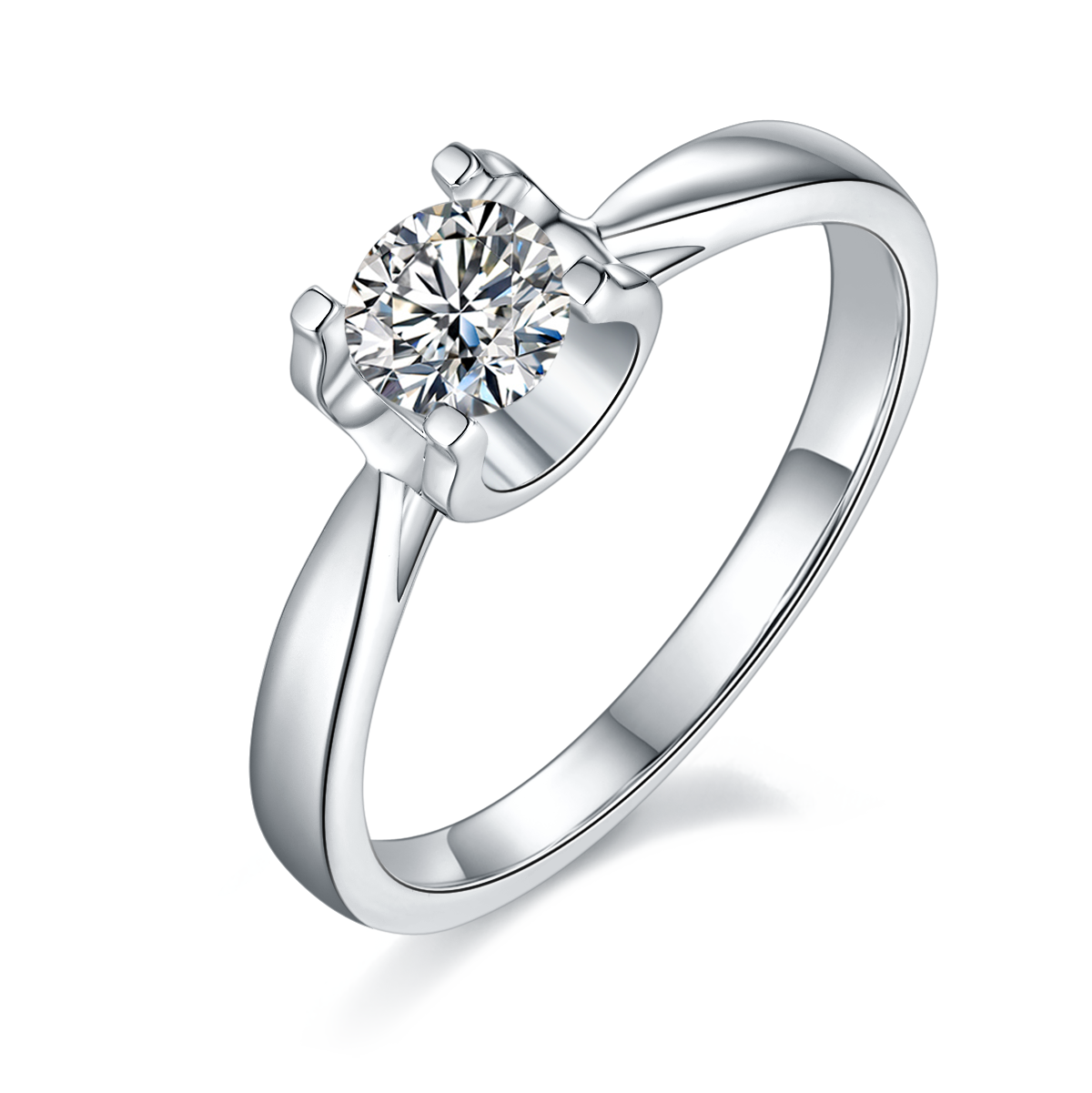 0.5 CT D Color Moissanite Peg Head Double Layer Straight Shank Ring in White Gold Plated Sterling Silver#0