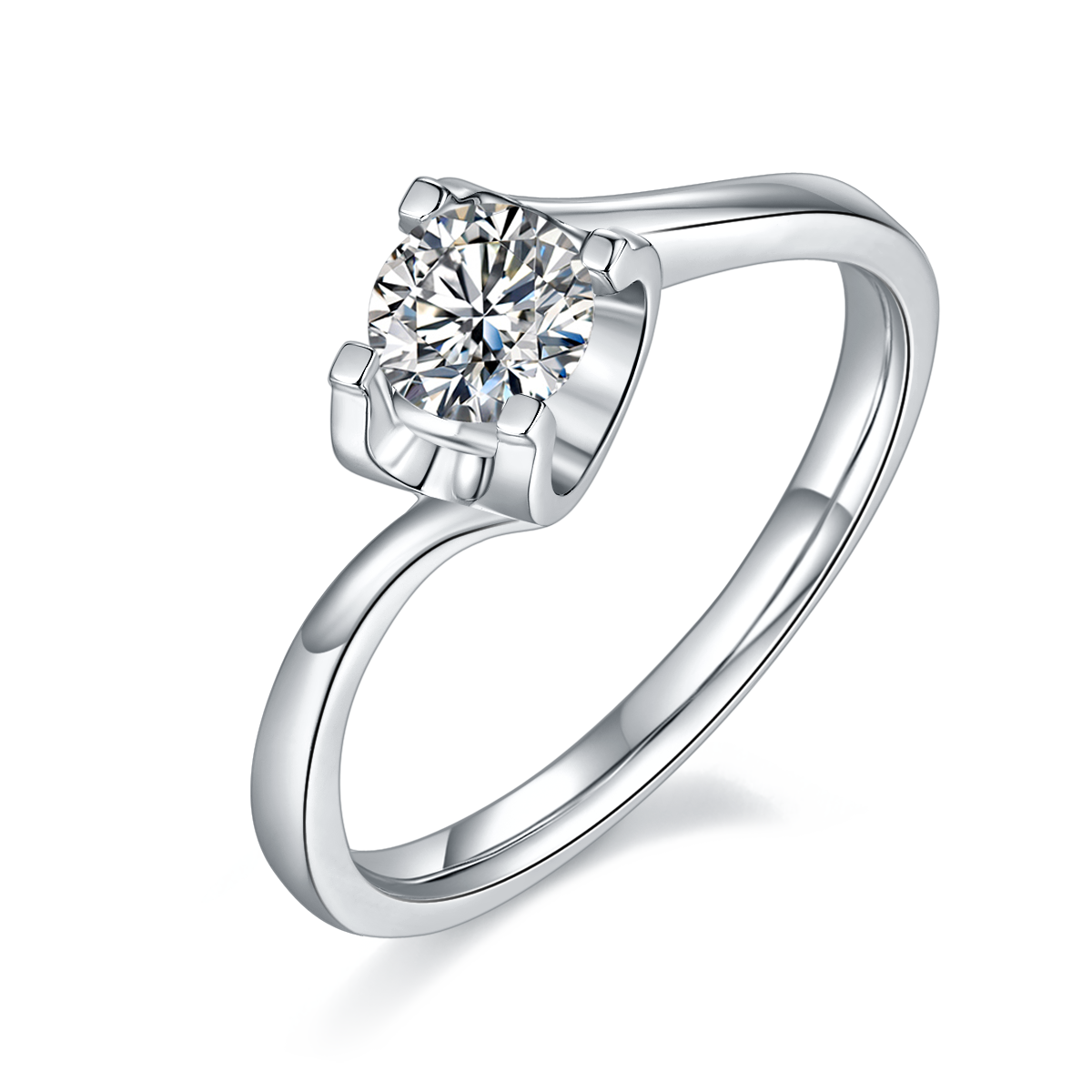 0.5 CT D Color Moissanite Peg Head Twisted Shank Ring in White Gold Plated Sterling Silver#0