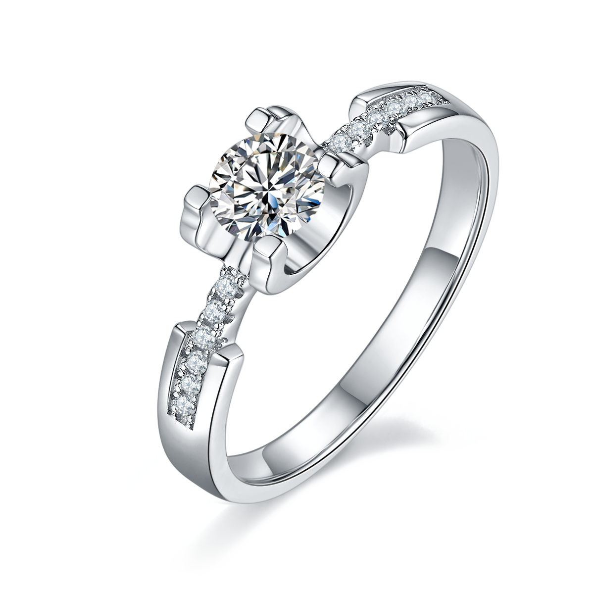 0.5 CT D Color Moissanite Pave Peg Head Hourglass Ring in White Gold Plated Sterling Silver#0