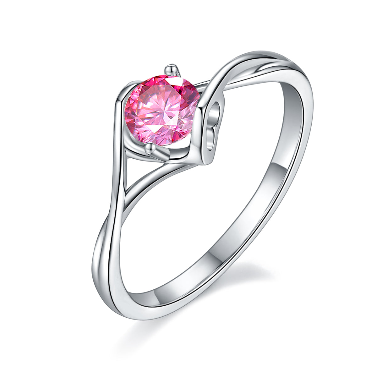 0.5 CT D Color Moissanite Angel Kiss Twisted Shank Ring in White Gold Plated Sterling Silver#2