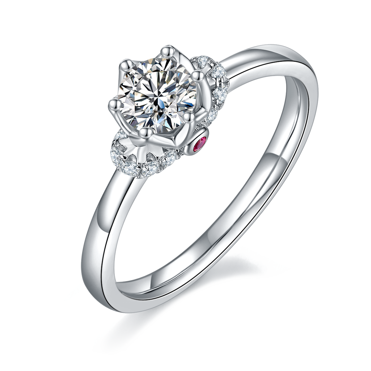 0.5 CT D Color Moissanite Crowning Straight Shank Ring in White Gold Plated Sterling Silver#0