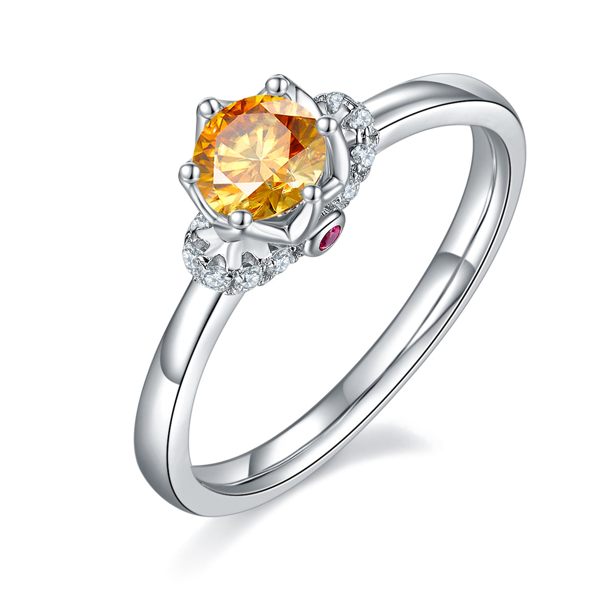 0.5 CT D Color Moissanite Crowning Straight Shank Ring in White Gold Plated Sterling Silver#1