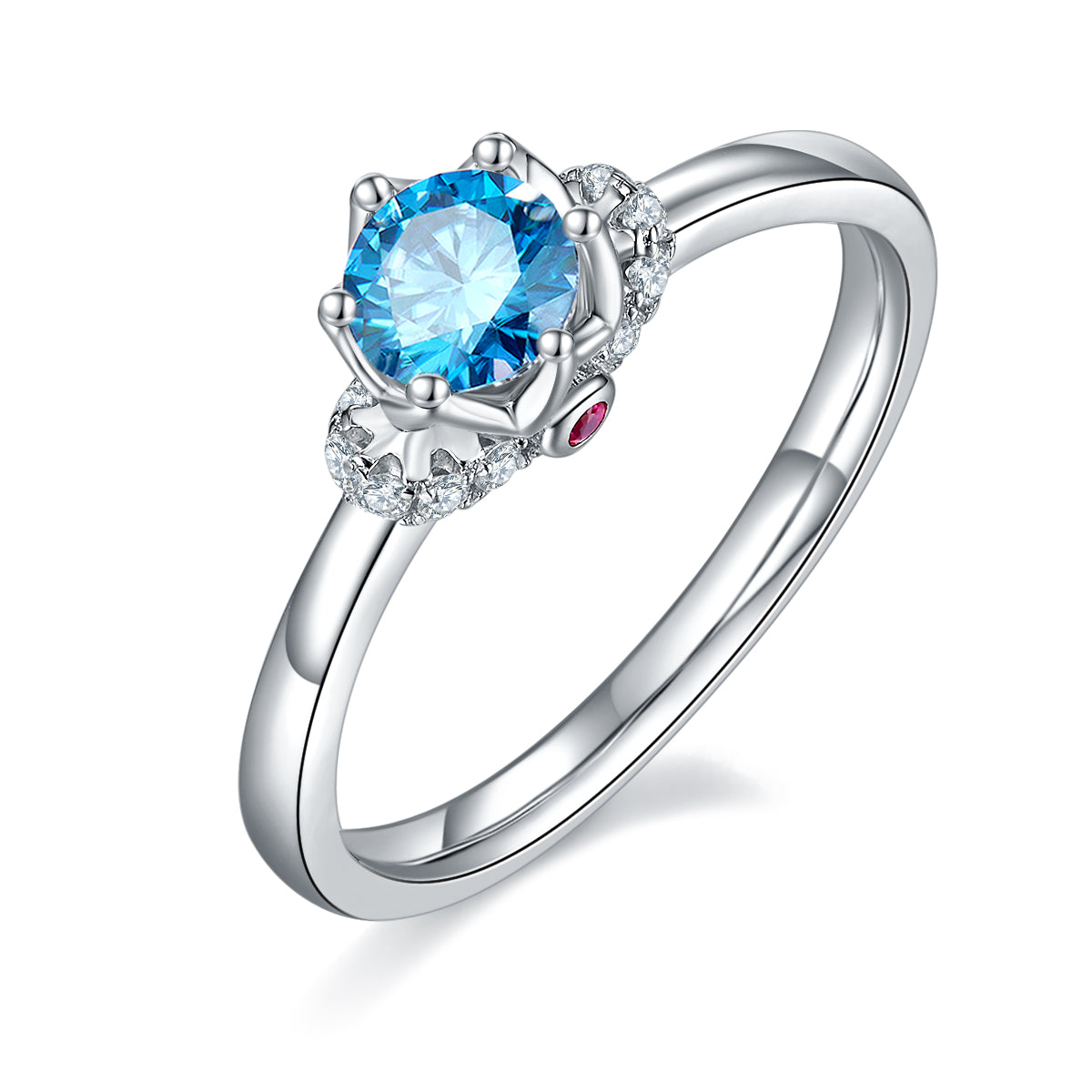 0.5 CT D Color Moissanite Crowning Straight Shank Ring in White Gold Plated Sterling Silver#3