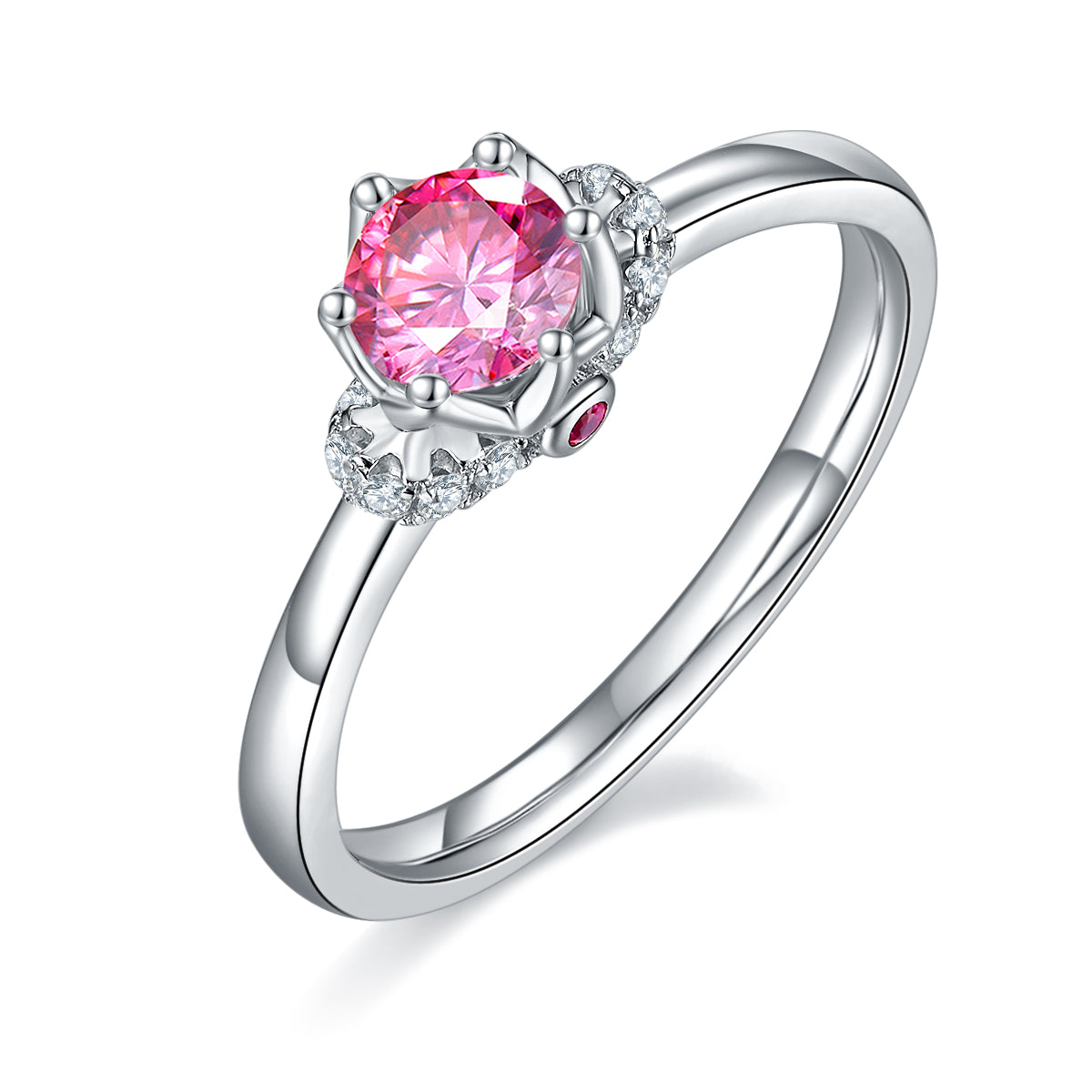0.5 CT D Color Moissanite Crowning Straight Shank Ring in White Gold Plated Sterling Silver#2