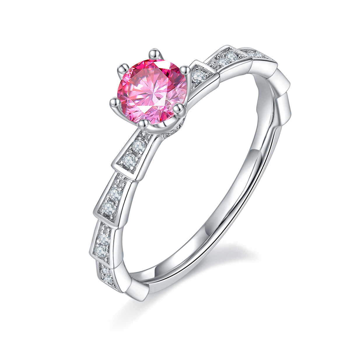 0.5 CT D Color Moissanite Pave Mechanical Snake Ring in White Gold Plated Sterling Silver#2