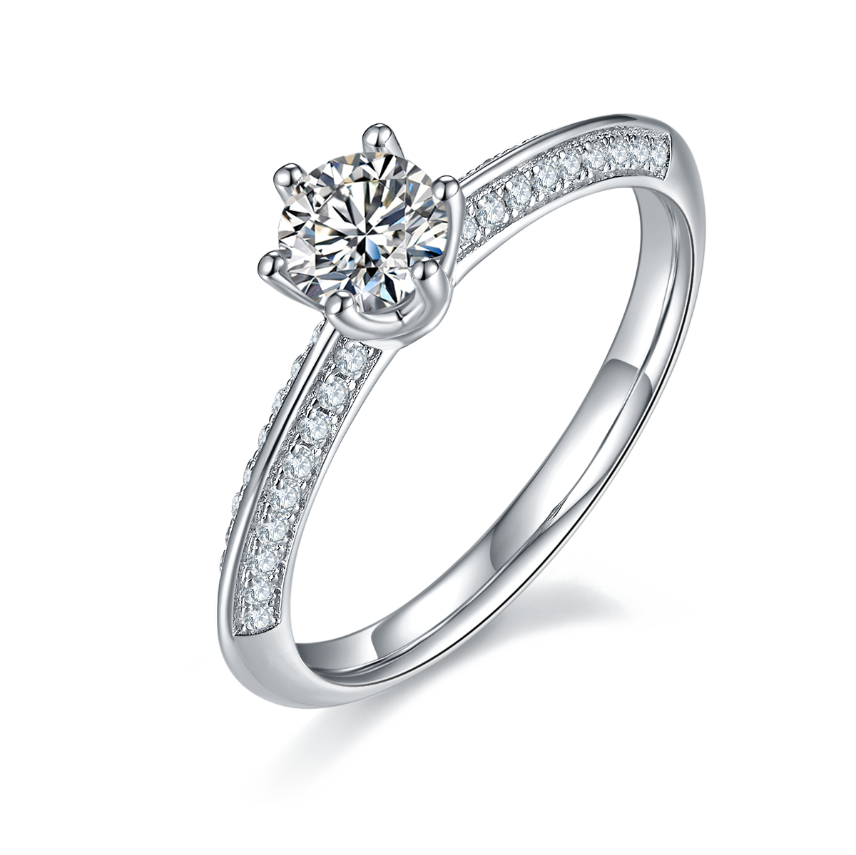 0.5 CT D Color Moissanite Majestic Halo Straight Shank Ring in White Gold Plated Sterling Silver#0
