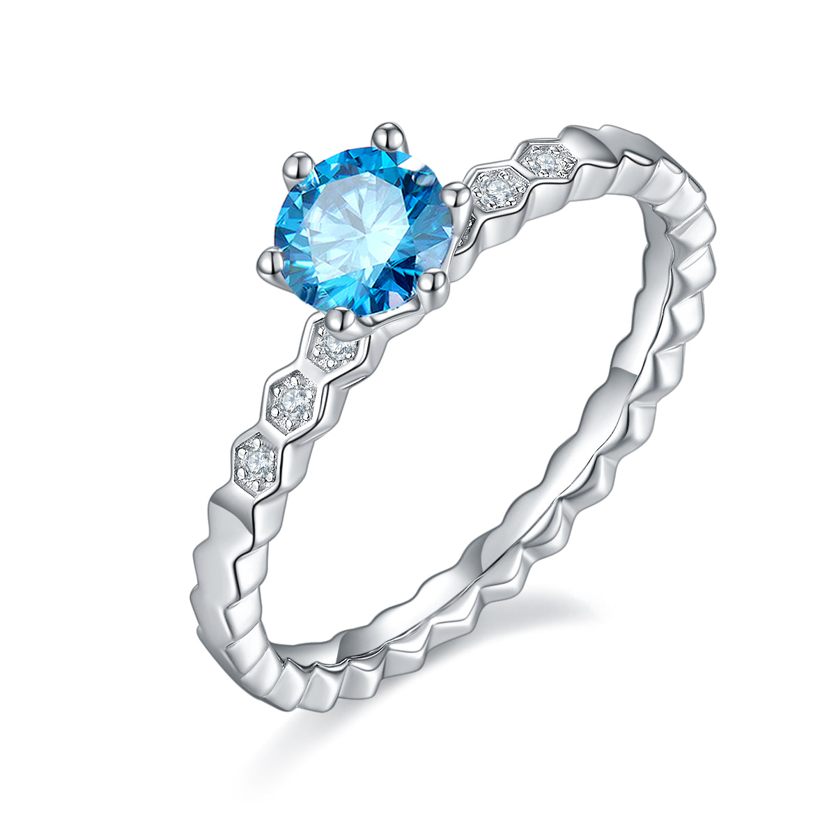 0.5 CT D Color Moissanite Honeycomb Straight Shank Ring in White Gold Plated Sterling Silver#3