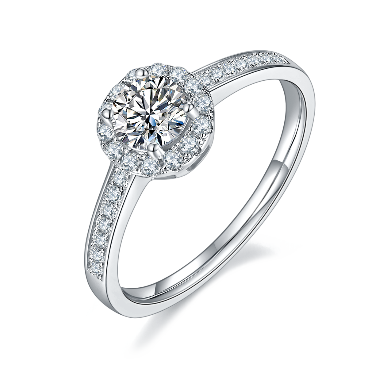 0.5 CT D Color Bezel Set Moissanite Halo Ring in White Gold Plated Sterling Silver#0