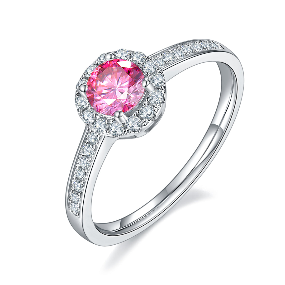 0.5 CT D Color Bezel Set Moissanite Halo Ring in White Gold Plated Sterling Silver#2