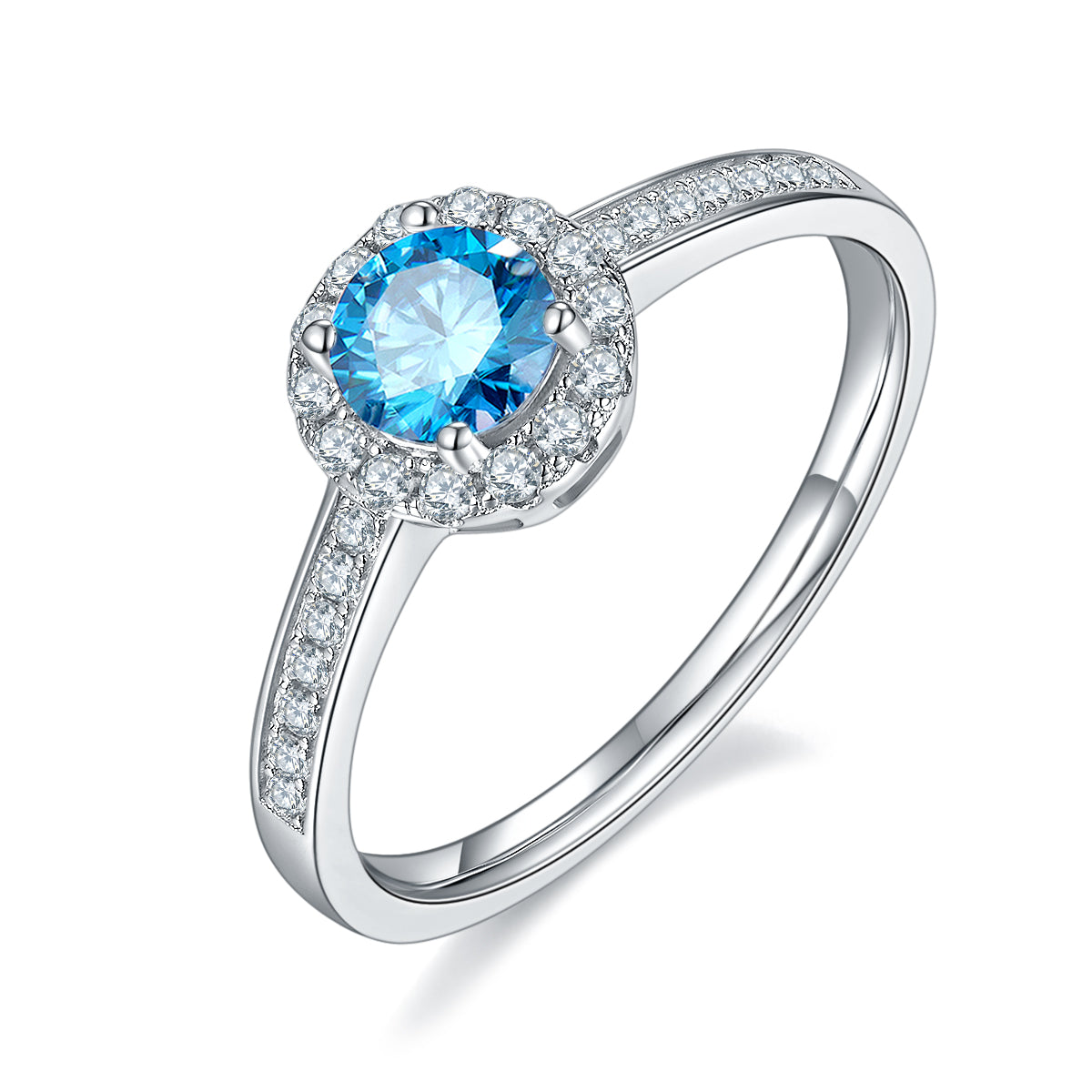 0.5 CT D Color Bezel Set Moissanite Halo Ring in White Gold Plated Sterling Silver#3