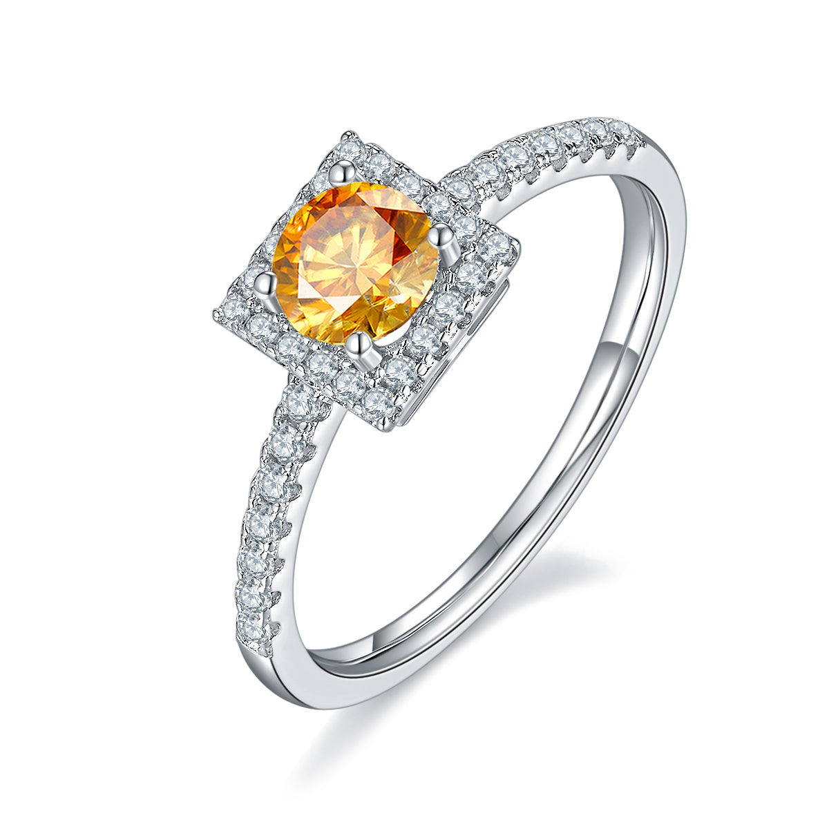 0.5 CT D Color Square Bezel Set Moissanite Halo Ring in White Gold Plated Sterling Silver#1