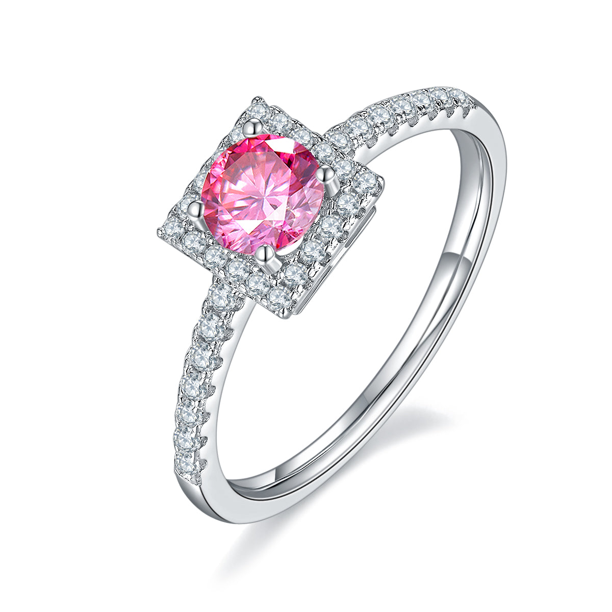 0.5 CT D Color Square Bezel Set Moissanite Halo Ring in White Gold Plated Sterling Silver#2
