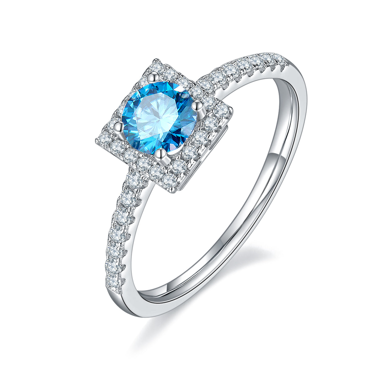 0.5 CT D Color Square Bezel Set Moissanite Halo Ring in White Gold Plated Sterling Silver#3