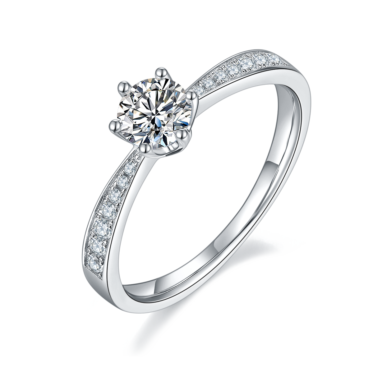 0.5 CT D Color Moissanite Pave Dancing Ring in White Gold Plated Sterling Silver#0
