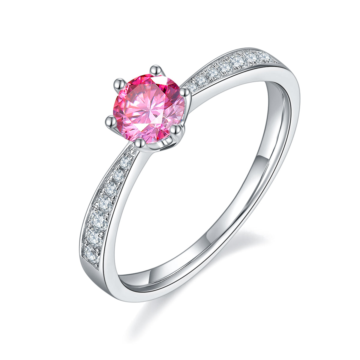 0.5 CT D Color Moissanite Pave Dancing Ring in White Gold Plated Sterling Silver#2