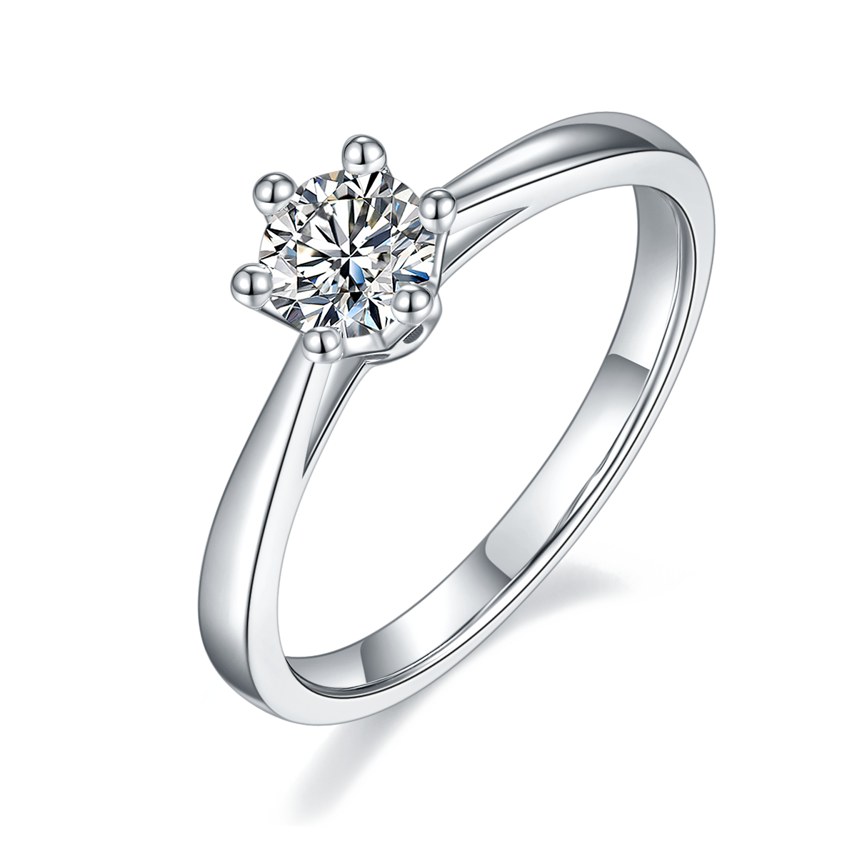 0.5 CT D Color Moissanite Crown Straight Shank Ring in White Gold Plated Sterling Silver#0