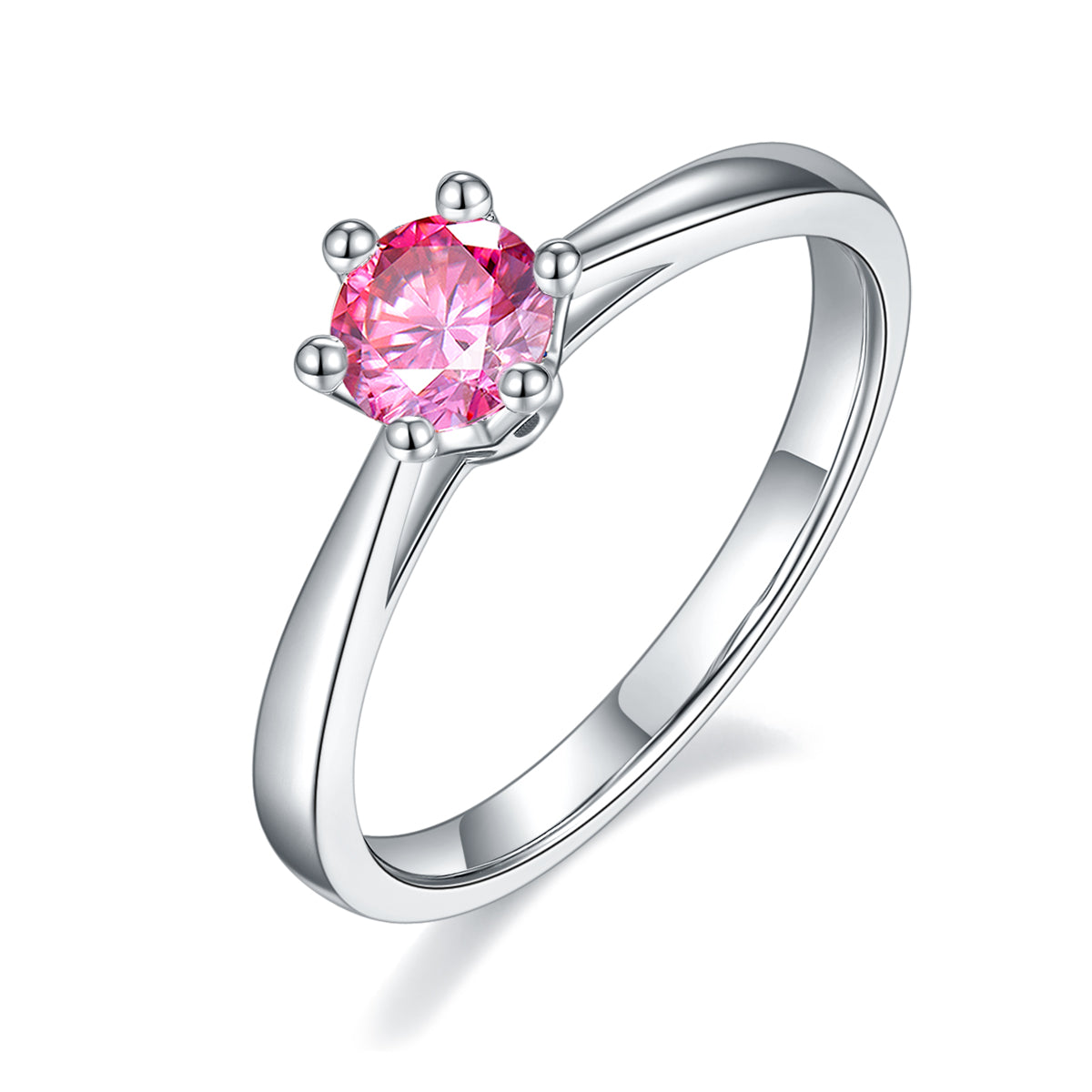 0.5 CT D Color Moissanite Crown Straight Shank Ring in White Gold Plated Sterling Silver#2