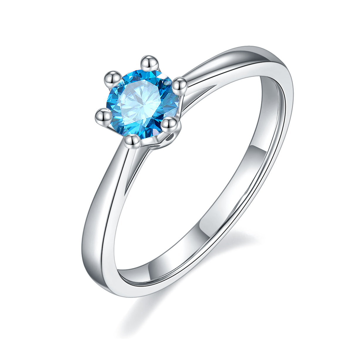 0.5 CT D Color Moissanite Crown Straight Shank Ring in White Gold Plated Sterling Silver#3