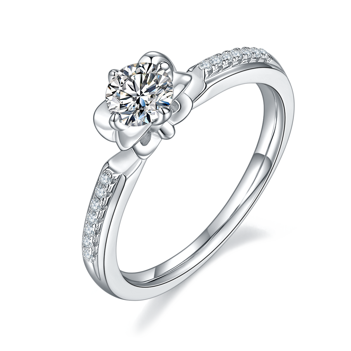 0.5 CT D Color Moissanite Pave Celebrity Style Ring in White Gold Plated Sterling Silver#0