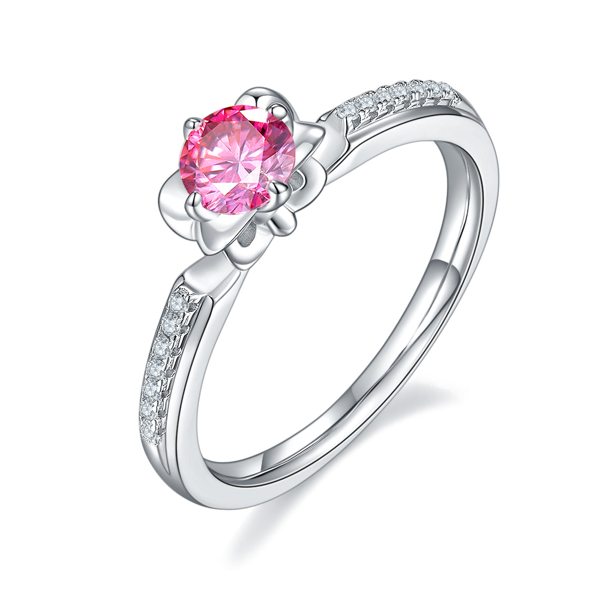0.5 CT D Color Moissanite Pave Celebrity Style Ring in White Gold Plated Sterling Silver#2