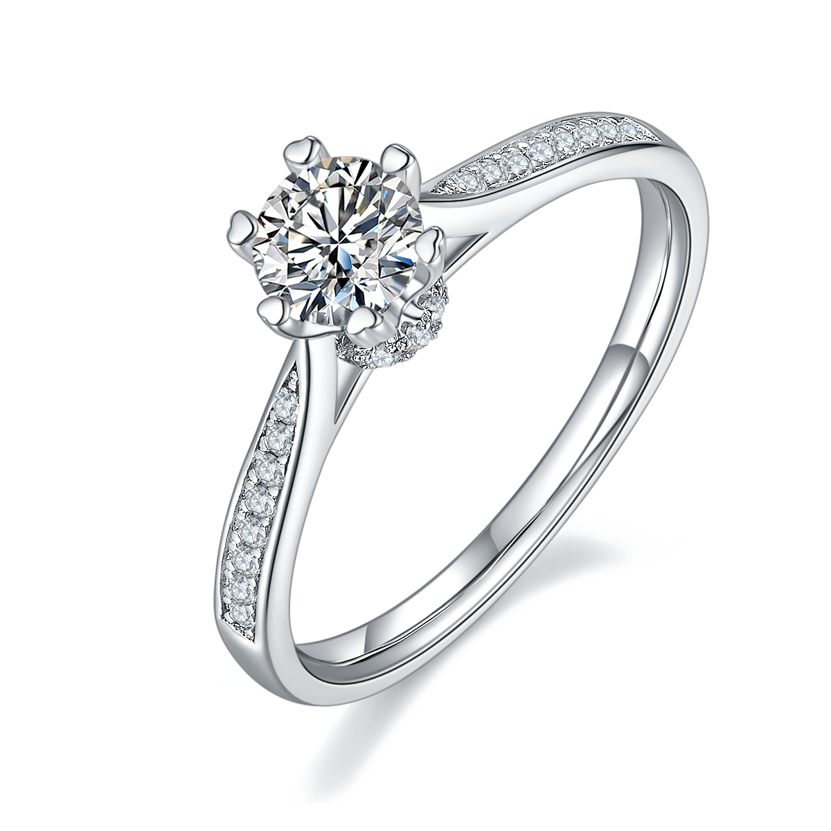 0.5 CT D Color Moissanite Pave Spinning Fortune Ring in White Gold Plated Sterling Silver#0
