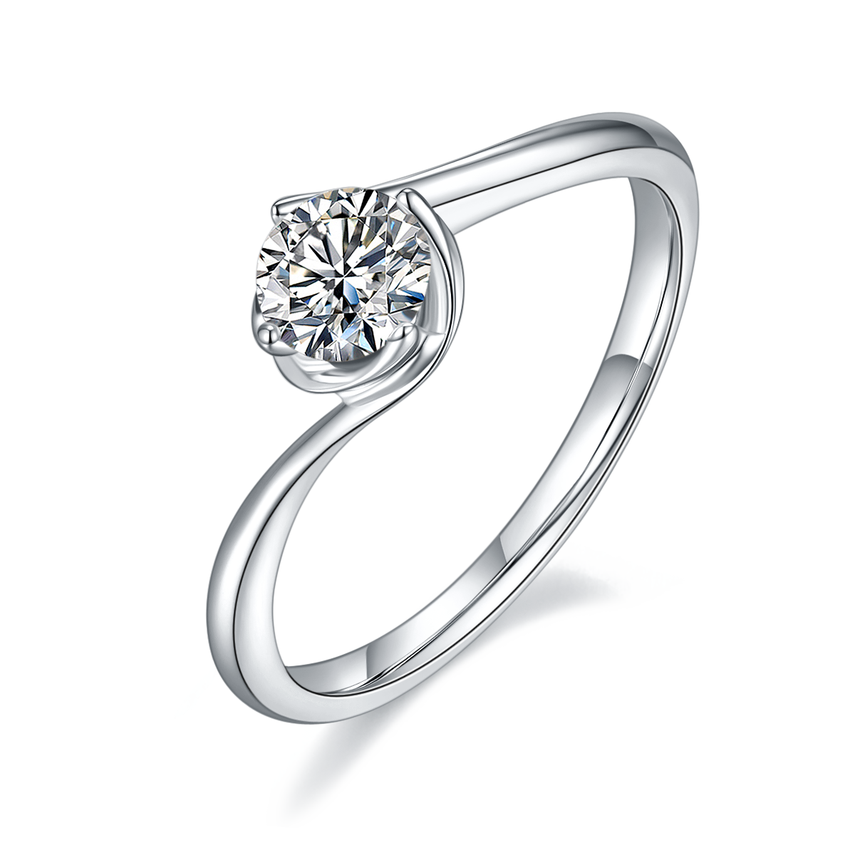 0.5 CT D Color Moissanite Flower Bud Twisted Shank Ring in White Gold Plated Sterling Silver#0