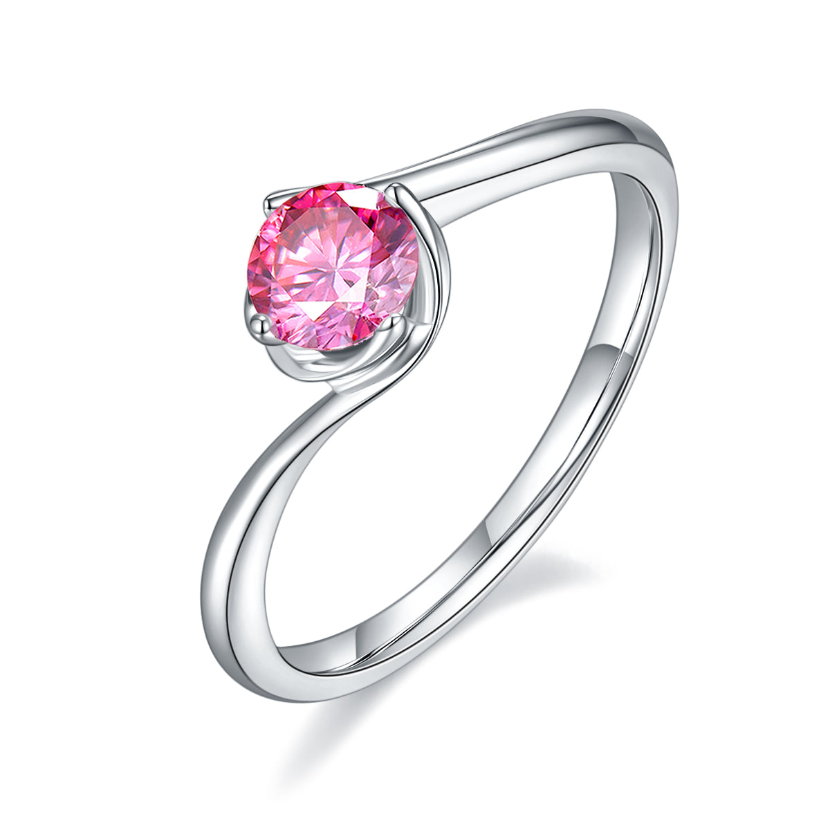 0.5 CT D Color Moissanite Flower Bud Twisted Shank Ring in White Gold Plated Sterling Silver#2