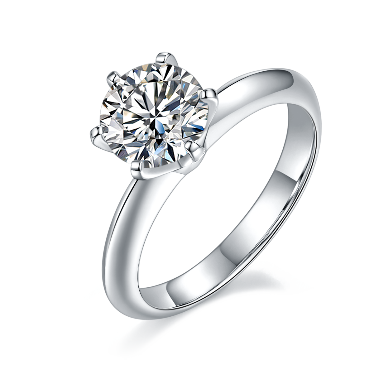1.5 CT D Color Moissanite 6-Prong Classic Plain Shank Ring in White Gold Plated Sterling Silver#0
