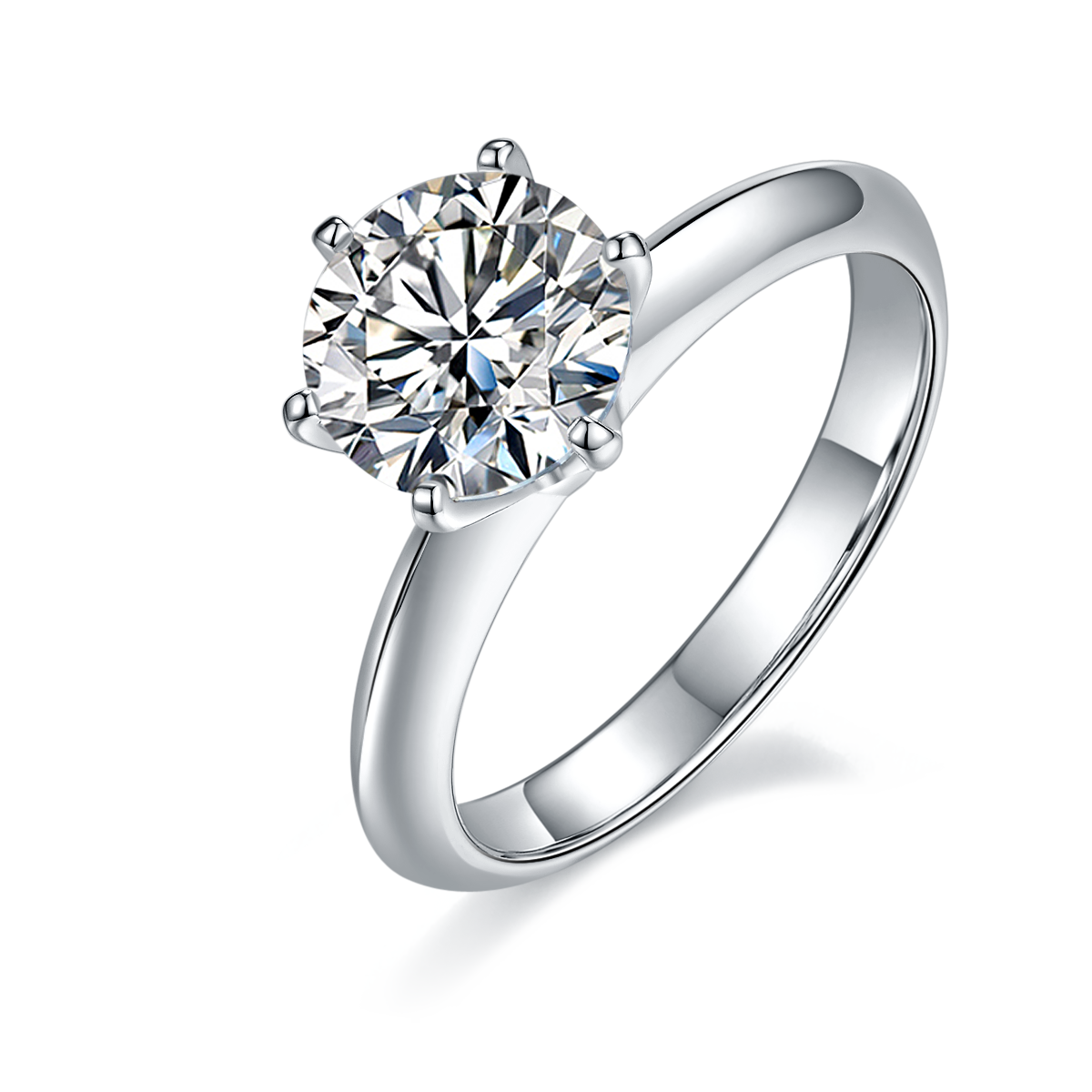 2.0 CT D Color Moissanite 6-Prong Classic Plain Shank Ring in White Gold Plated Sterling Silver#0