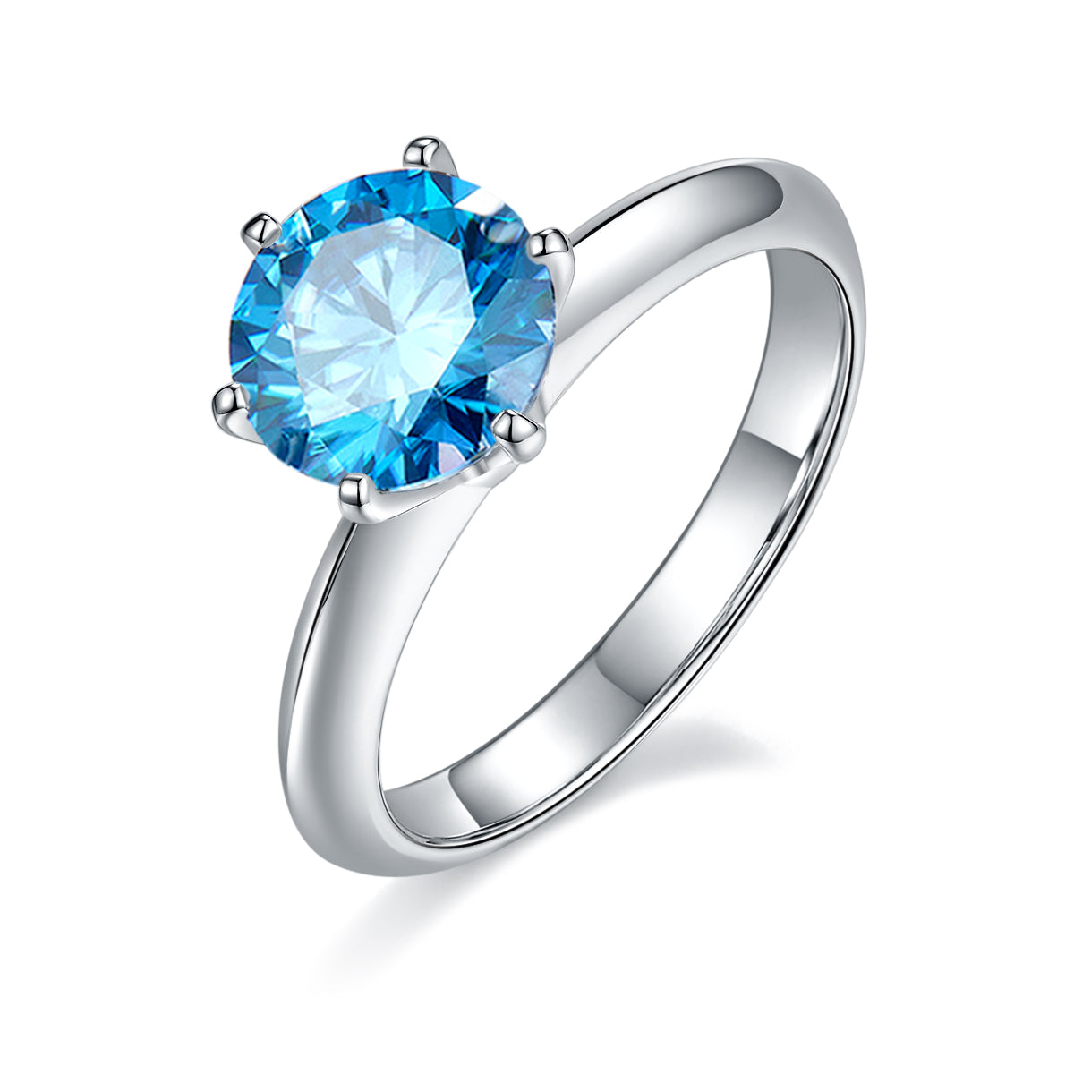 2.0 CT D Color Moissanite 6-Prong Classic Plain Shank Ring in White Gold Plated Sterling Silver#3