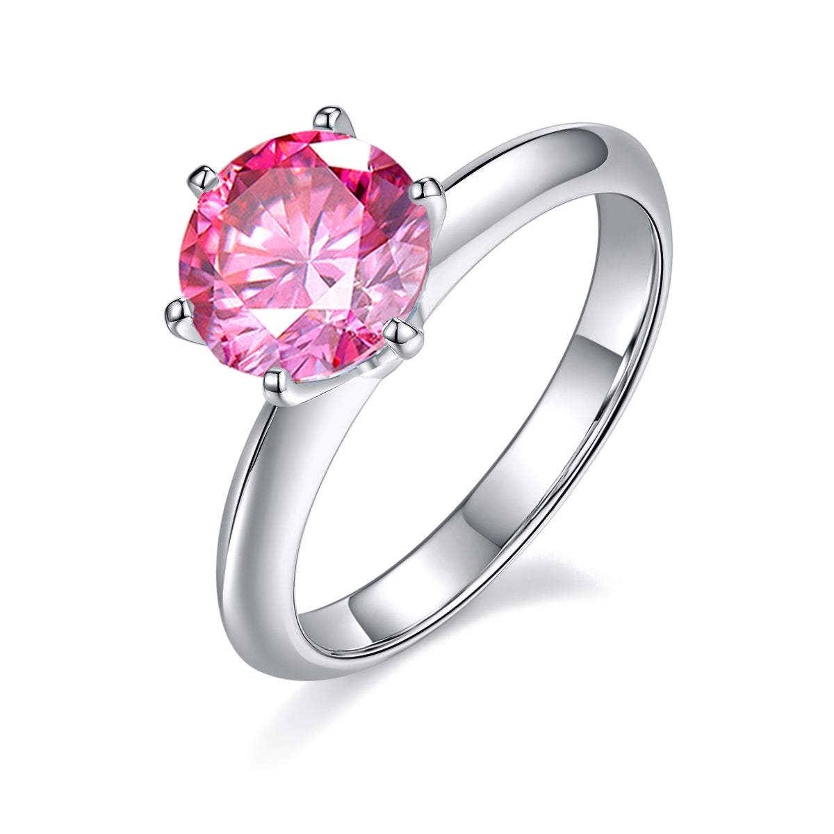 2.0 CT D Color Moissanite 6-Prong Classic Plain Shank Ring in White Gold Plated Sterling Silver#2