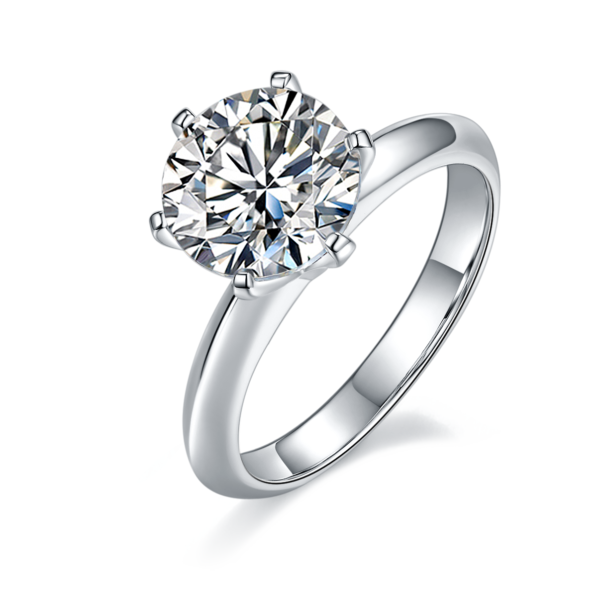 3.0 CT D Color Moissanite 6-Prong Classic Plain Shank Ring in White Gold Plated Sterling Silver#0