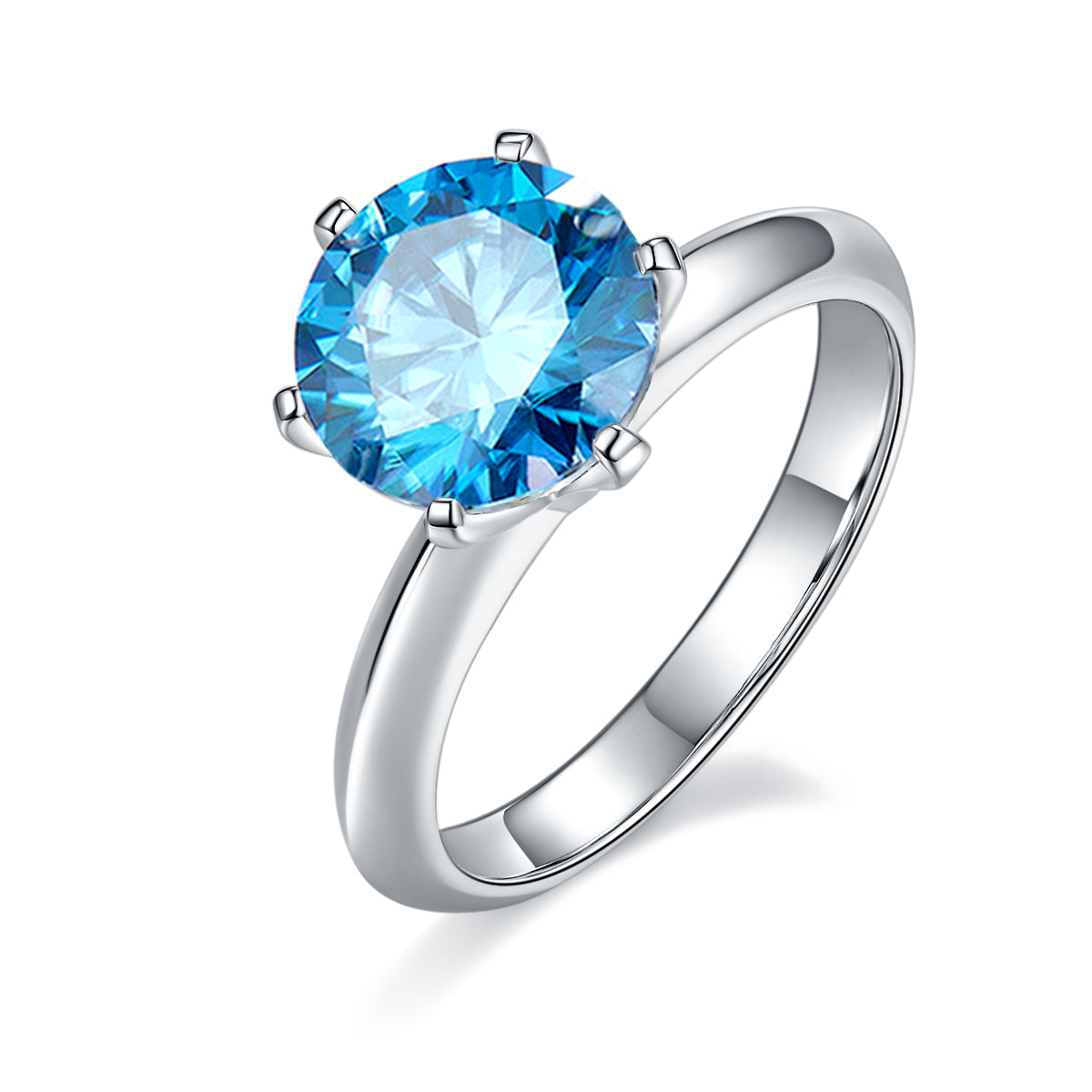 3.0 CT D Color Moissanite 6-Prong Classic Plain Shank Ring in White Gold Plated Sterling Silver#3