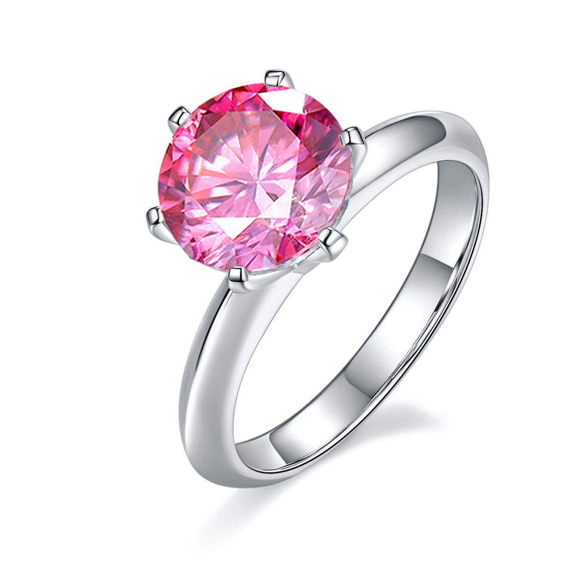 3.0 CT D Color Moissanite 6-Prong Classic Plain Shank Ring in White Gold Plated Sterling Silver#2